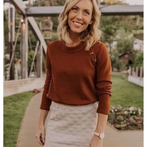 Jessica Robertson by Roolee Burnt Orange Button Shoulder Ribbed Knit Sweater S